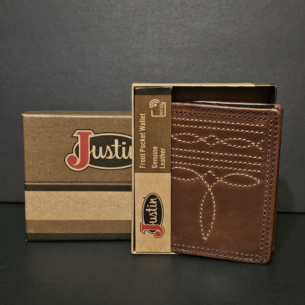 Justin Boots Brown Leather Front Pocket Wallet RFID Protection